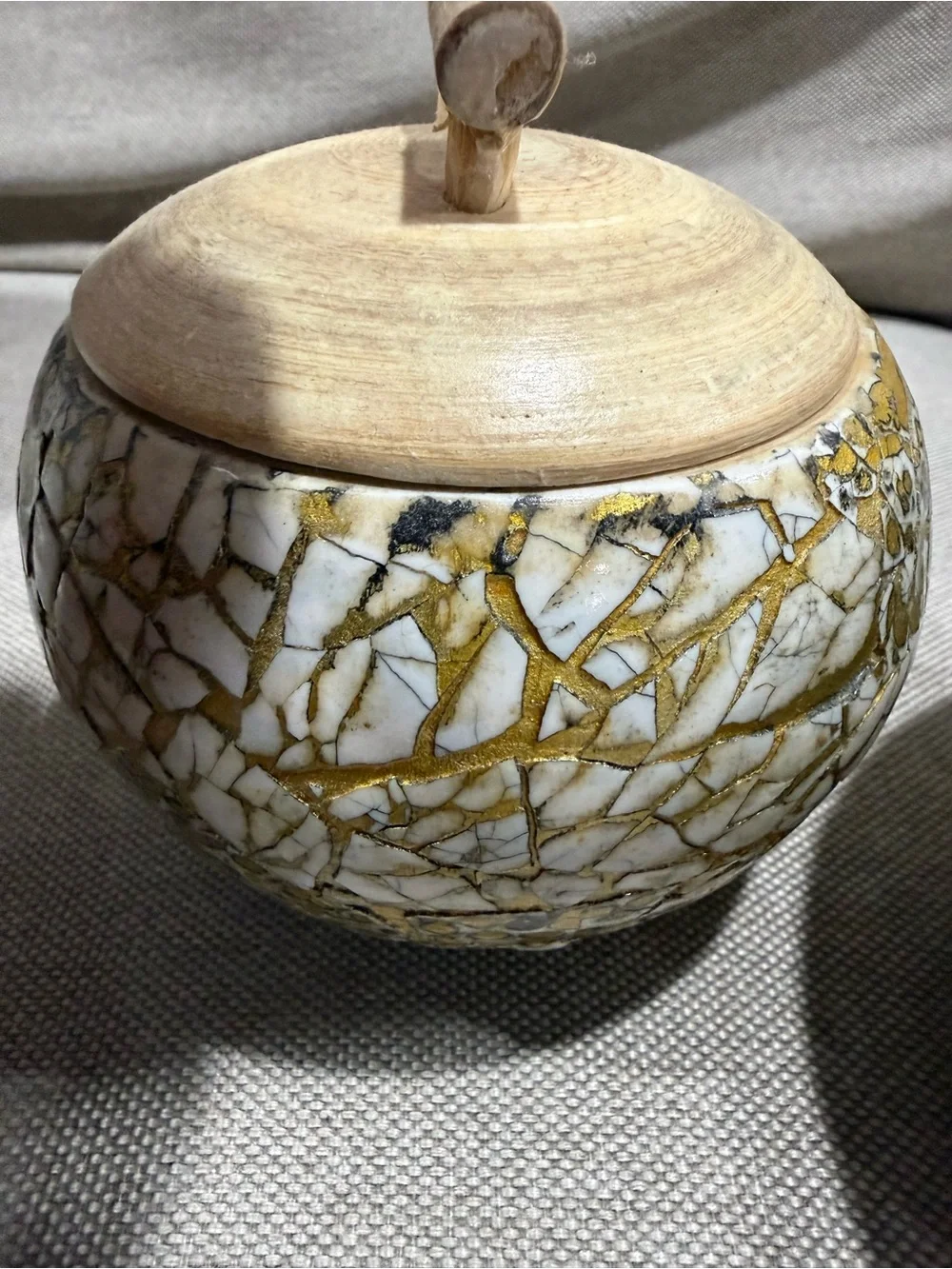 Pier 1 Bamboo decorative eggshell inlay Crackle Jars with Wooden Lids